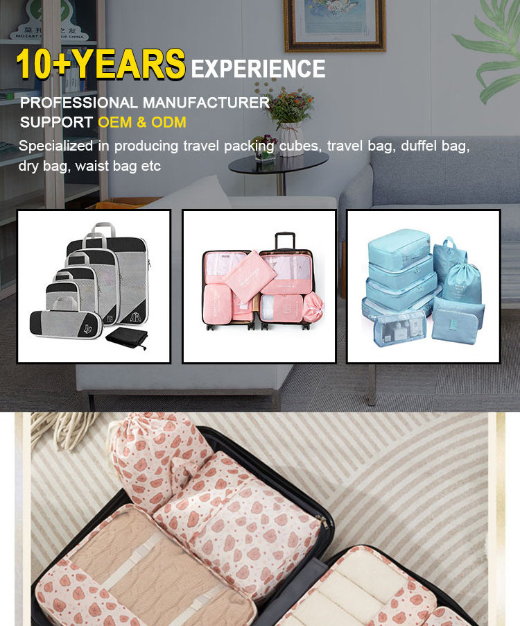 New printing hanging portable luggage suitcase organizer bag set packing cubes