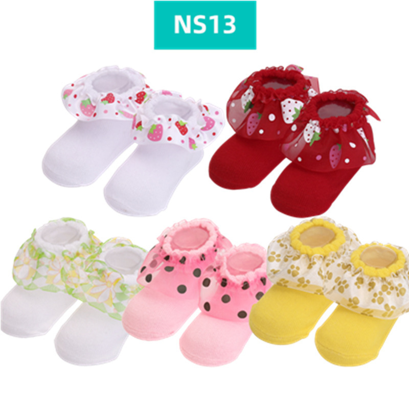 Summer Jacquard Line Style Combed Cotton Thin Cute Pink Baby Lace Socks Bow For Girl