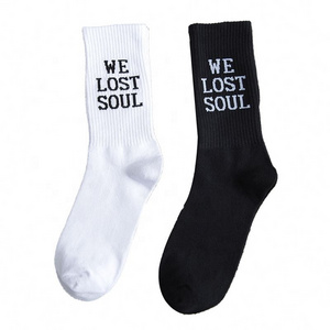 Wholesale High Quality Cheap Men Letter Print White Pure Cotton Socks