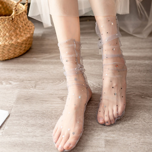 Mesh Lace Sheer Shiny Socks Decorated Slouch Ankle Mesh Socks See Through Glitter Tulle Socks