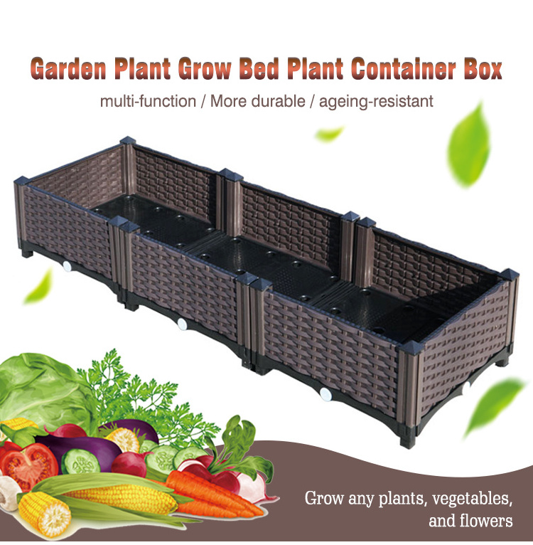 Wholesale Brown Rectangular raised vegetable Garden Beds Planter Box Outdoor Plastic Planter Grow Box