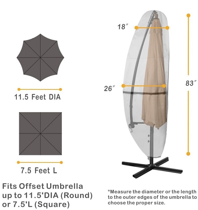 Patio Umbrella Parasol Cover Waterproof Outdoor Umbrella Cover Fits Cantilever Offset Umbrella 7.5-14Ft