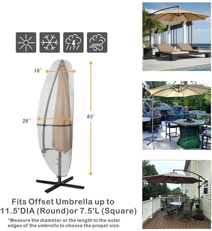 Patio Umbrella Parasol Cover Waterproof Outdoor Umbrella Cover Fits Cantilever Offset Umbrella 7.5-14Ft