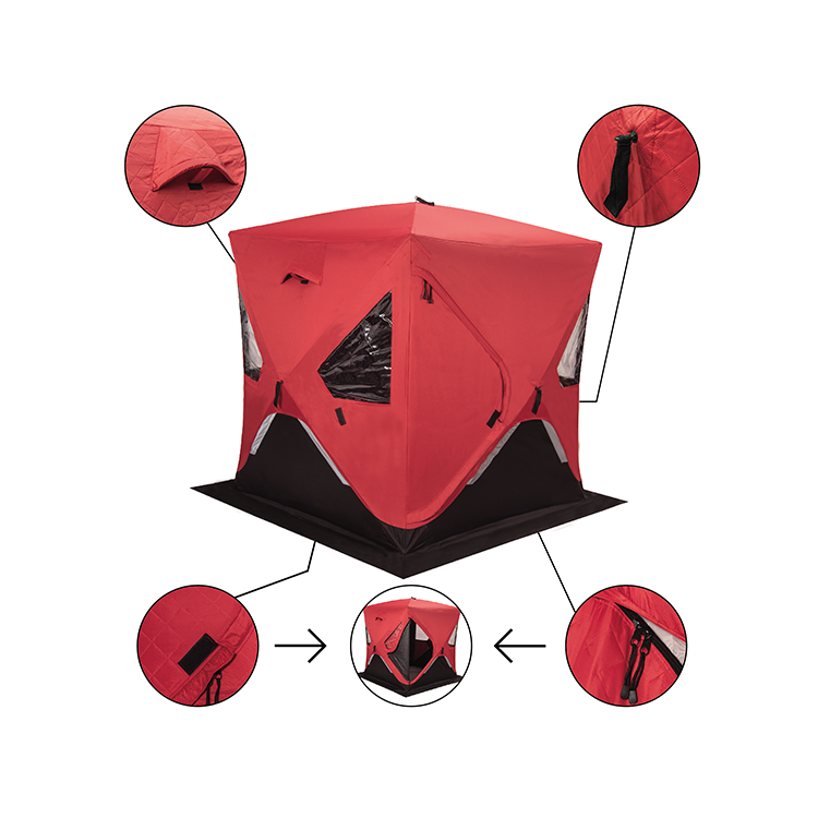 Outdoor Oamo Portable Folding  Insulated  Automatic Pop Up  Ice Cube Winter Fishing TentIce Fishing Tent For 3-4 Person