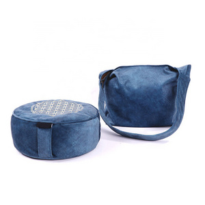 Blue Portable Organic Buckwheat Round Suede Meditation Cushion Floor Pillow Yoga Meditation Cushion Wholesale