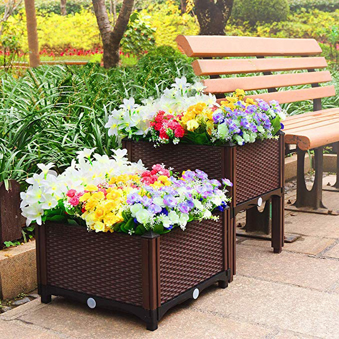 Wholesale Brown Rectangular raised vegetable Garden Beds Planter Box Outdoor Plastic Planter Grow Box