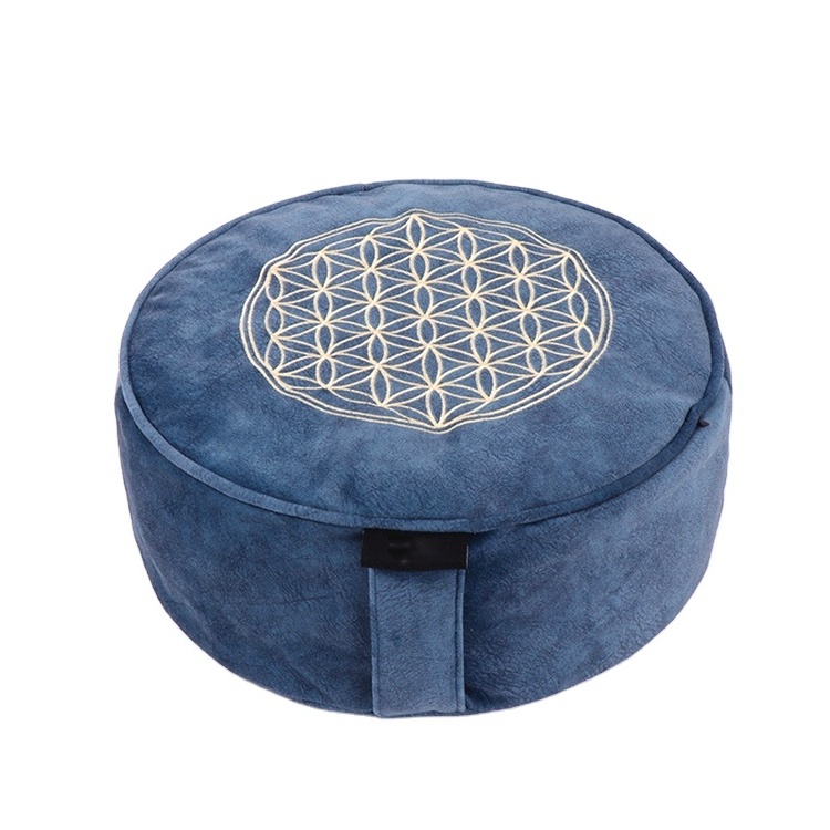 Blue Portable Organic Buckwheat Round Suede Meditation Cushion Floor Pillow Yoga Meditation Cushion Wholesale