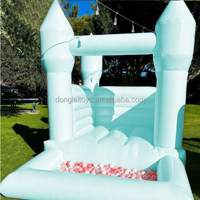 Inflatable Mini Bouncer Castle White Toddler Air Blower Inflatable Wedding Bounce House With Ball Pit Pool