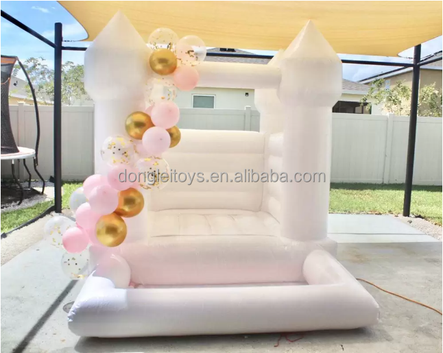 Inflatable Mini Bouncer Castle White Toddler Air Blower Inflatable Wedding Bounce House With Ball Pit Pool