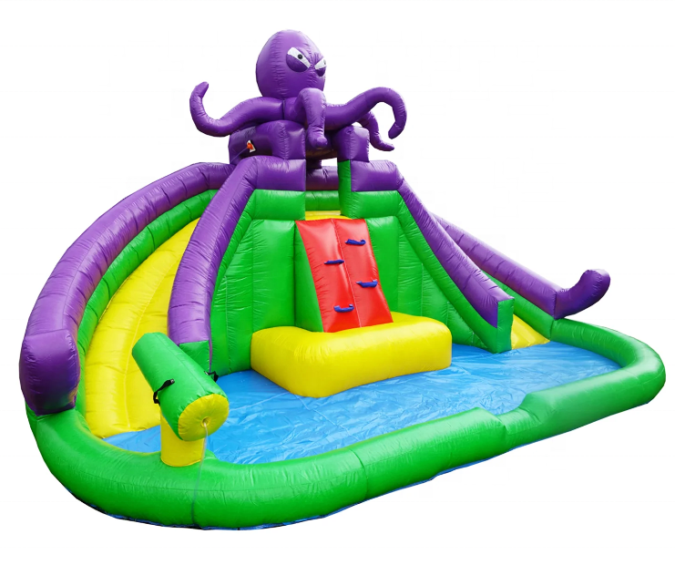 Kids Giant Inflatable Water Slides Inflatable Double Lane Devilfish Monster Octopus Water Slide With Pool