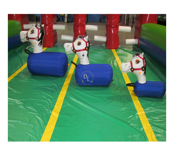 Inflatable 4 Lane Fun Derby Pony Downs Inflatables Jumping Hoppy Horses Race Track Pony Hops Sport Games