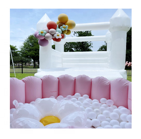 Inflatable Mini Bouncer Castle White Toddler Air Blower Inflatable Wedding Bounce House With Ball Pit Pool