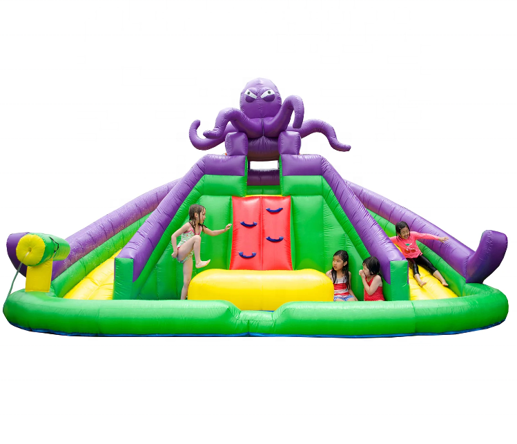 Kids Giant Inflatable Water Slides Inflatable Double Lane Devilfish Monster Octopus Water Slide With Pool