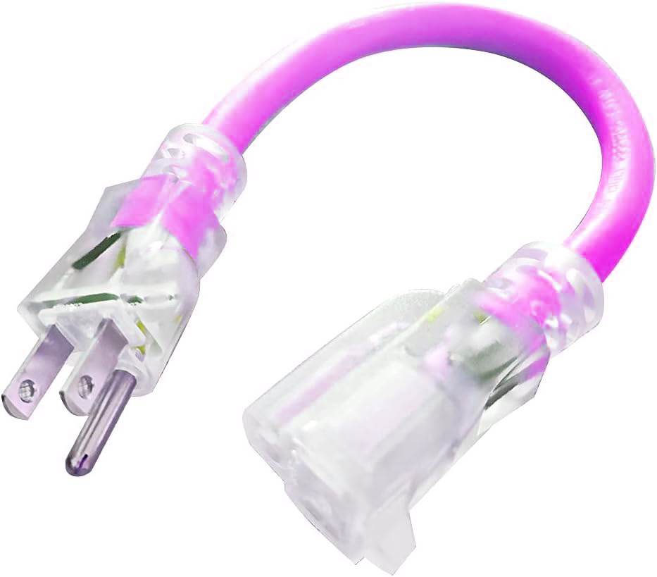 6Ft Lighted Outdoor Extension Cord - 10/3 SJTW Heavy Duty purple Extension Cable with 3 Prong Grounded Plug for Safety