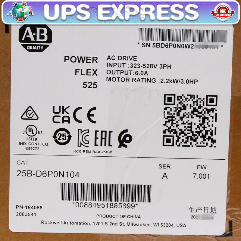 25B-D6P0N104 Allen Bradley PowerFlex 525 2.2kW (3Hp) AC Drive Spot Goods