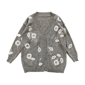 Women's Sequin Chrysanthemum Mohair Button-Up Cardigan Knitted Sweater