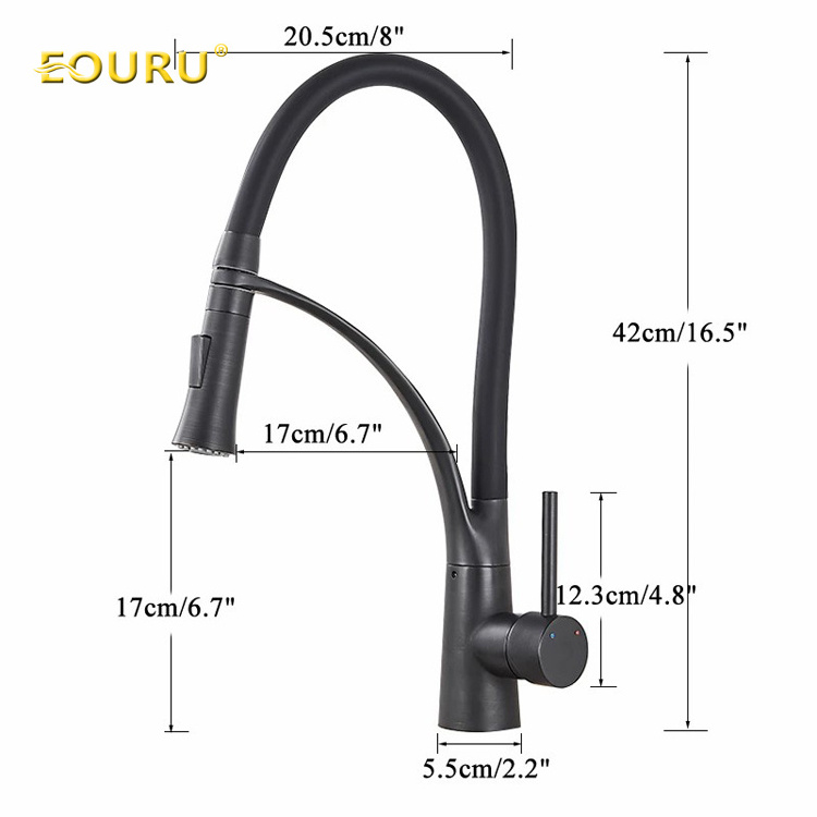 OL-KM8885  Wholesale Commercial Black Brass Kitchen Sink Faucet 2 Ways Pull Out Spray Kitchen Mixer Tap