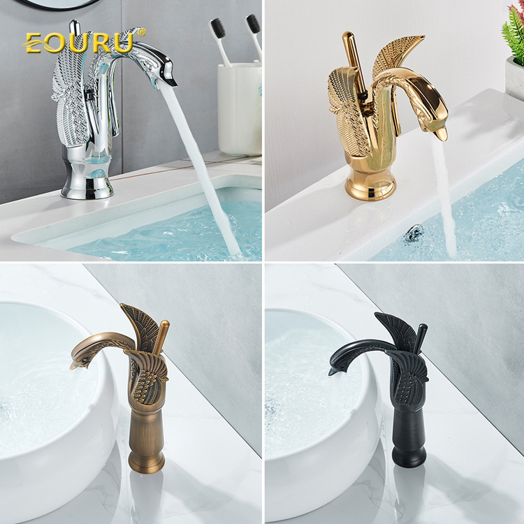 Golden Swan Bathroom Sink Faucet Waterfall Basin Mixer Tap Hot And Cold Mixer Basin Faucet For Hotel Villa