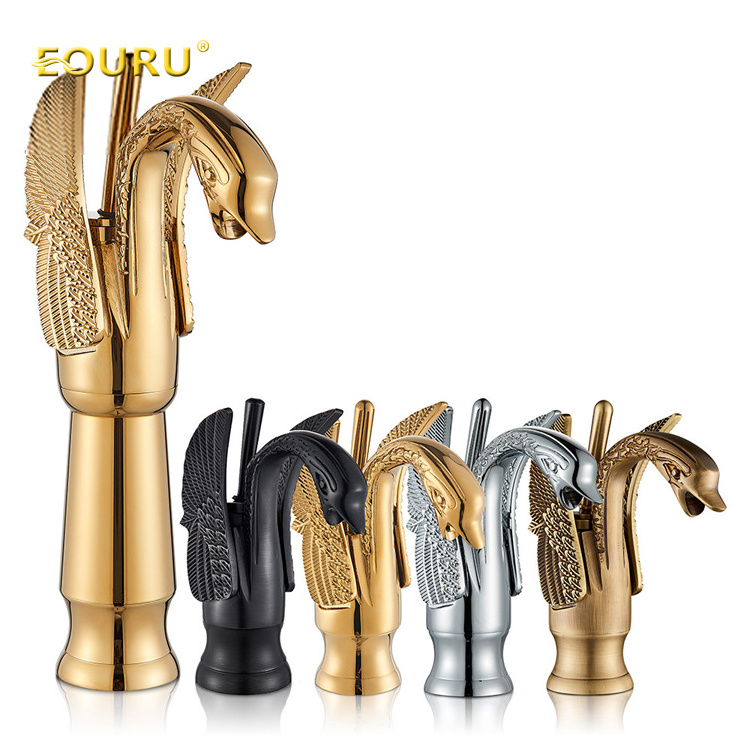 Golden Swan Bathroom Sink Faucet Waterfall Basin Mixer Tap Hot And Cold Mixer Basin Faucet For Hotel Villa