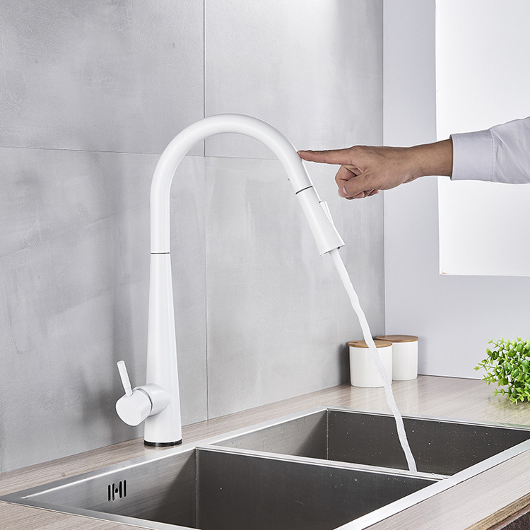 EOURU Pull Out Sensor Kitchen Faucet White Sensitive Touch Sensor Tap Automatic Sensor Water Faucet For Home