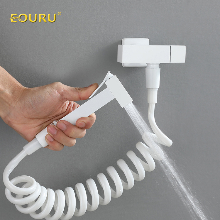 All White Brass White Handheld Sprayer Toilet Bidet Shattaf Set With T Valve For Woman