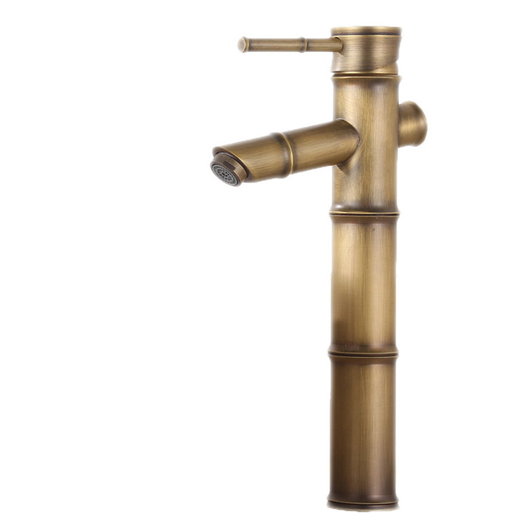 Antique Copper Bamboo Basin Faucet Bathroom Hot And Cold Basin Faucet Table Basin Mixer Faucet