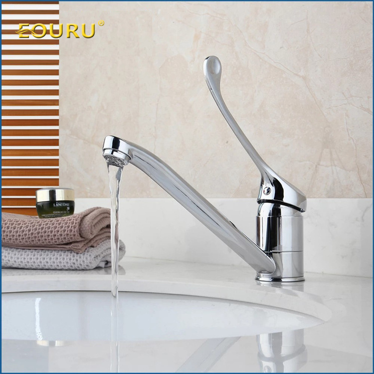 Long Handle Chrome Bath Faucet Mixer Deck-mounted Sink Medical Hygiene Hot And Cold Water Faucet Black