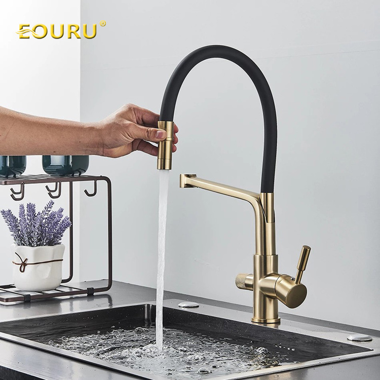 3 Ways Kitchen Faucet Pull Down Spray Stream Head 360 Rotate Mixer Tap Deck Mount Drinking Water