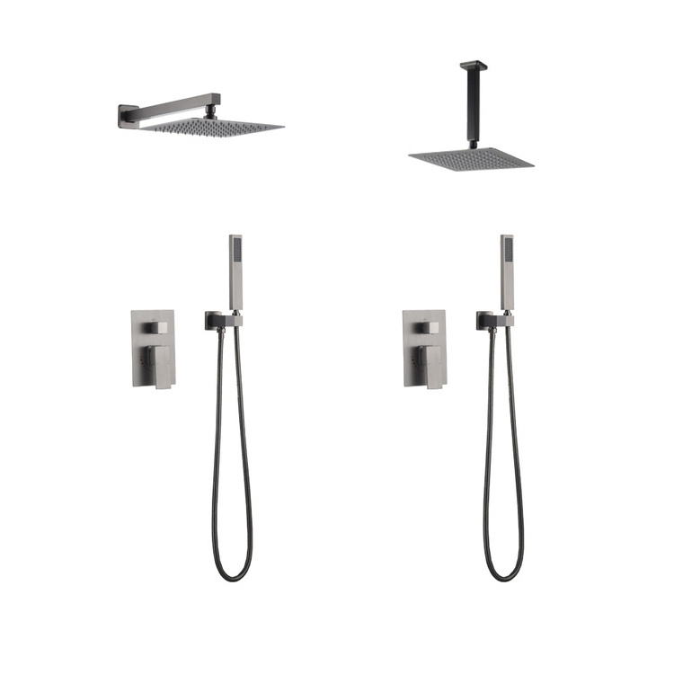 2 Way Concealed Valve Bathroom Shower Faucet Brass Bath Shower Mixers Tap with Handshower 8/10/12