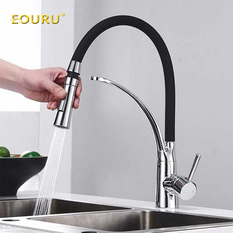 OL-KM8885  Wholesale Commercial Black Brass Kitchen Sink Faucet 2 Ways Pull Out Spray Kitchen Mixer Tap