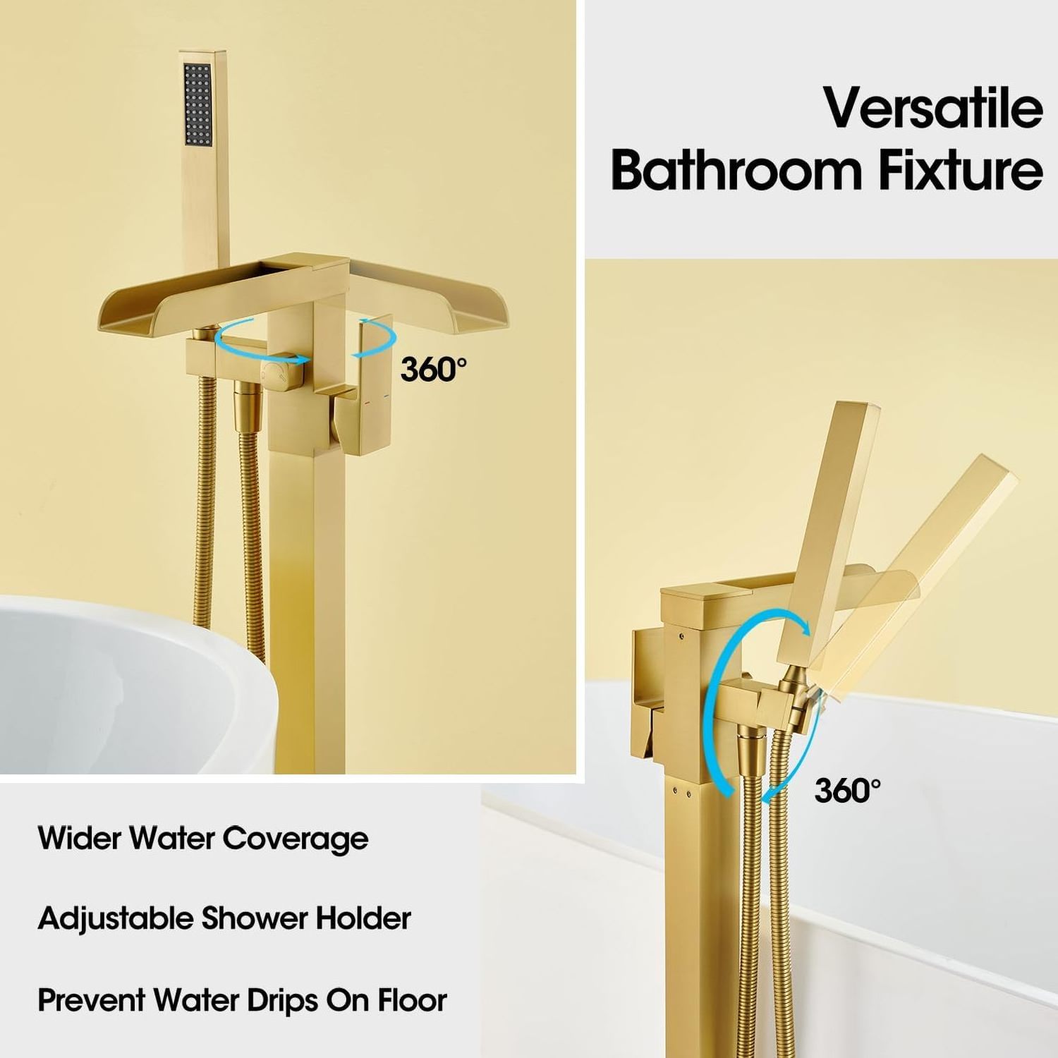 EOURU High Quality Brass body and 304 Stainless steel freestanding faucet Bathroom Shower Bathtub Mixer faucet