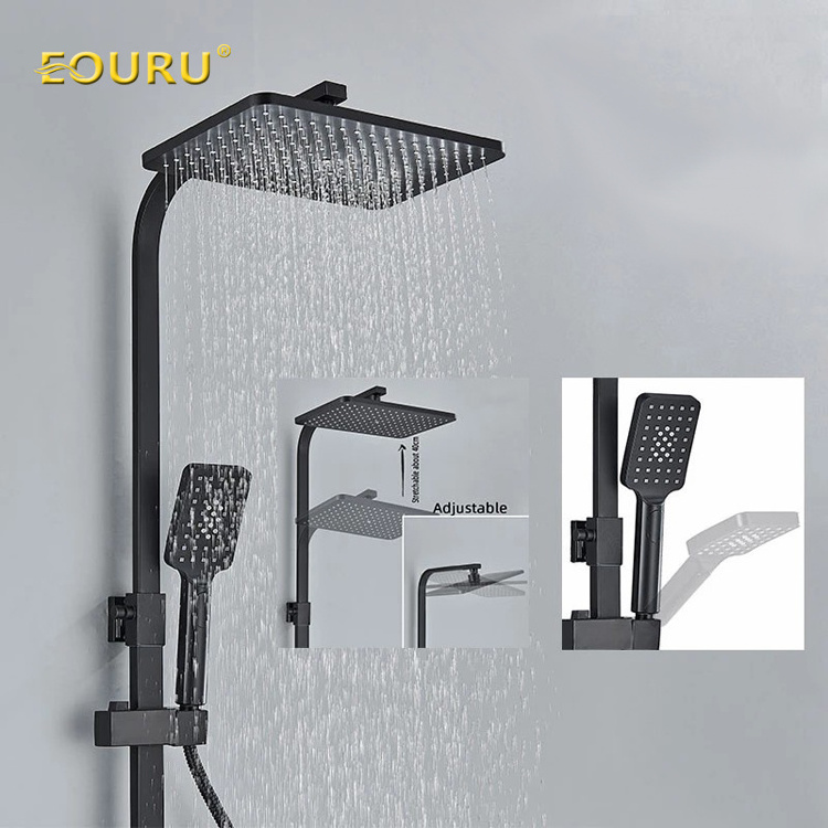 Black High Quality 4 Functions Shower Set Wall Mounted Waterfall In Wall Shower Column Bath Faucet Shower Set