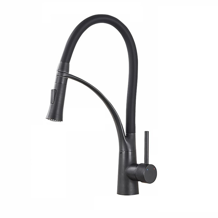 OL-KM8885  Wholesale Commercial Black Brass Kitchen Sink Faucet 2 Ways Pull Out Spray Kitchen Mixer Tap