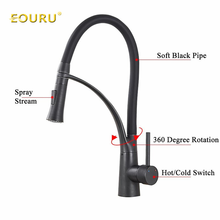 OL-KM8885  Wholesale Commercial Black Brass Kitchen Sink Faucet 2 Ways Pull Out Spray Kitchen Mixer Tap