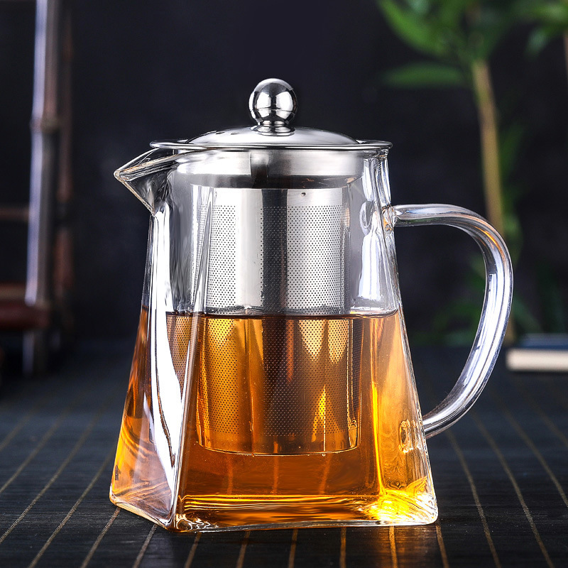 Direct flame heat resistant square glass teapot high temperature thickened household stainless steel filter brewing tea pot