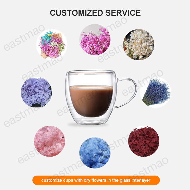 250ml 350ml Handmade high borosilicate dry flower Double Wall Glass Mug with handle