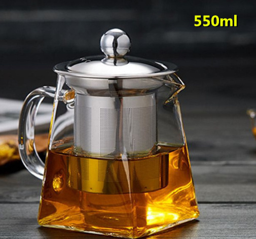 Hot sale borosilicate heat resistant flower tea square glass teapot with infuser