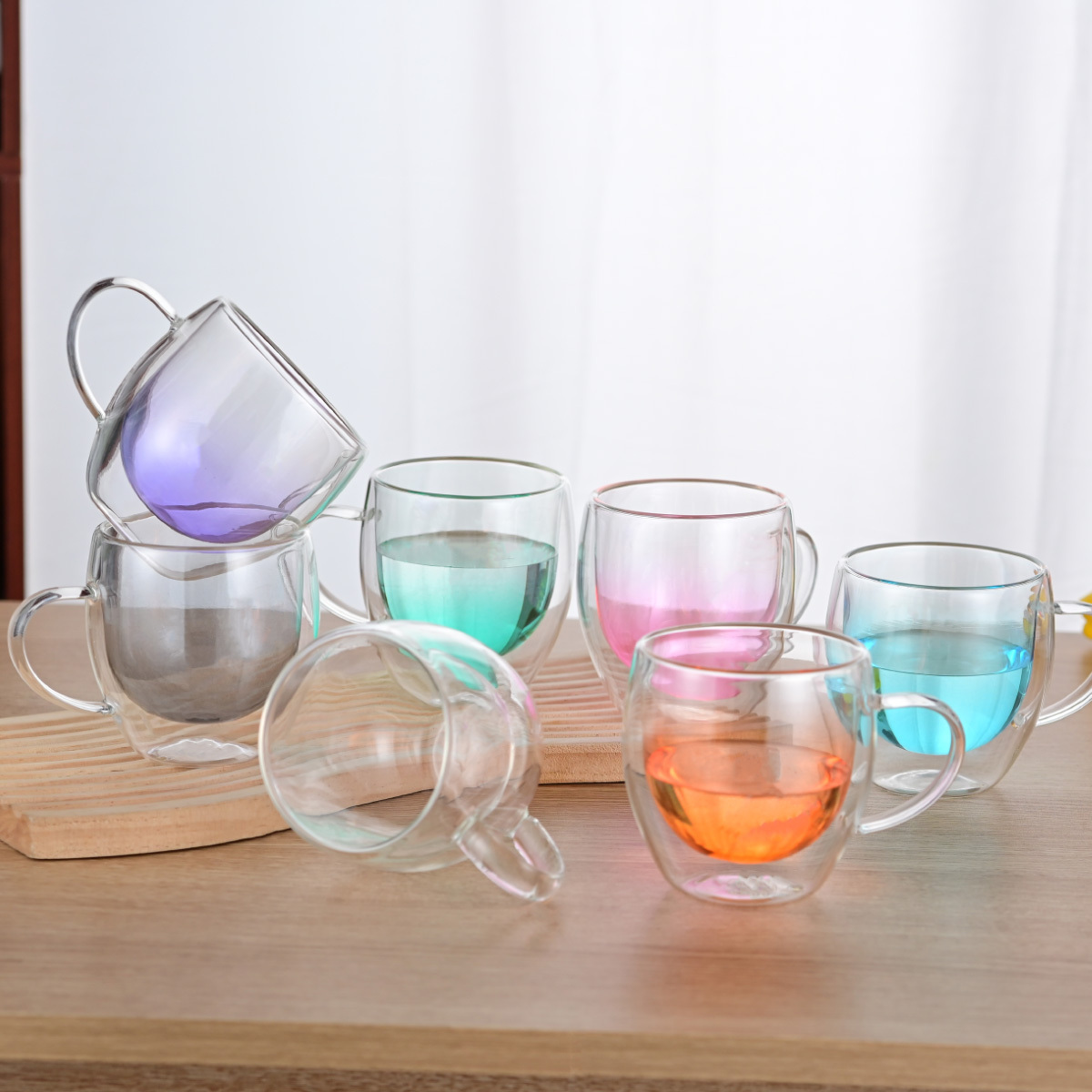 250ml Gradient Borosilicate glass Cup double wall glass coffee cup with handle