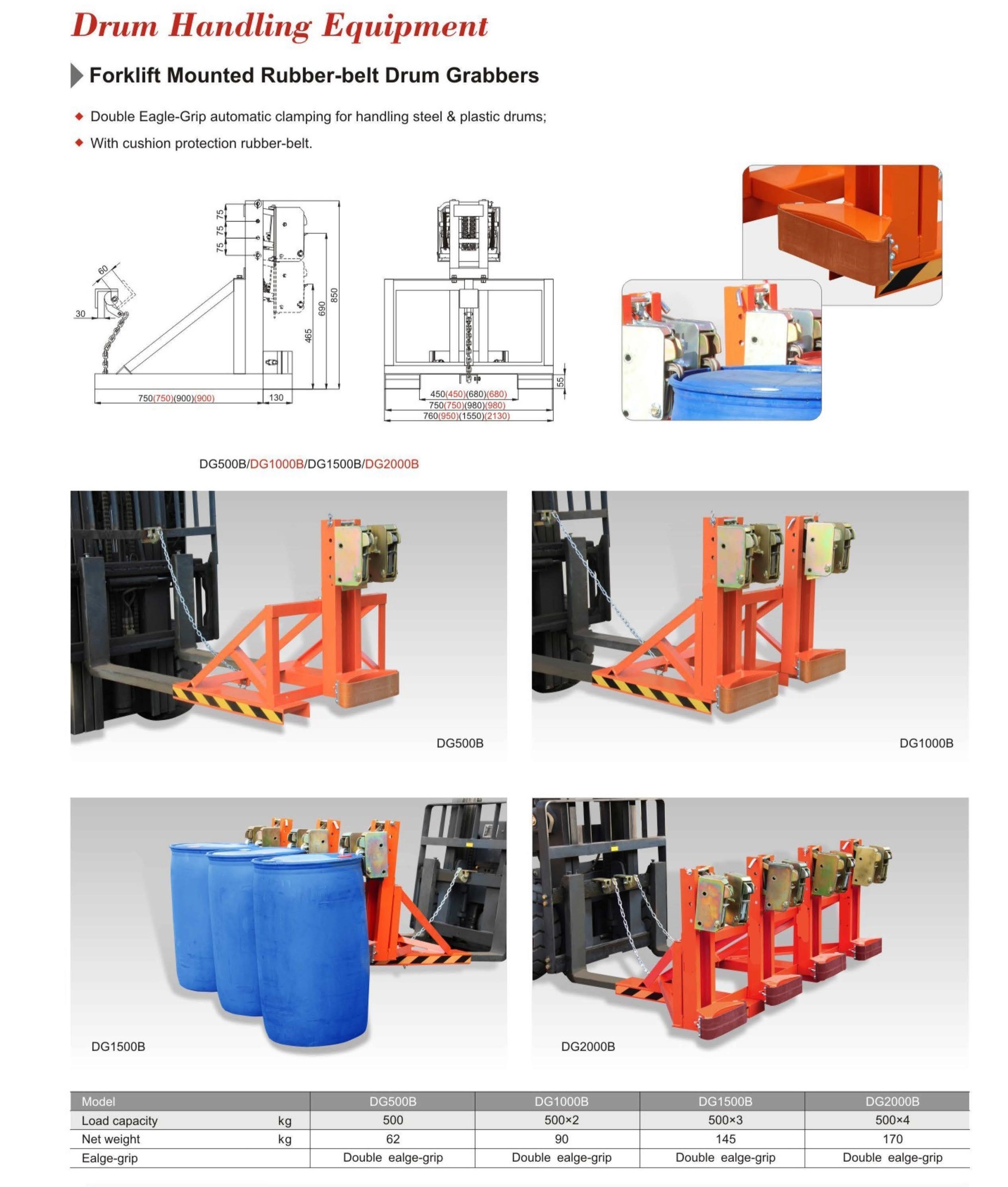 double rim grip mechanical drum lifter forklift attachment barrel drum grab