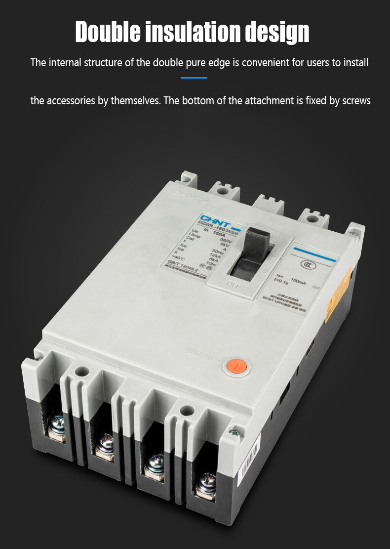 CHINT DZ20L plastic case circuit breaker 400 A three-phase160A250A/400A/630A 3N300/4300 leakage switch Residual current