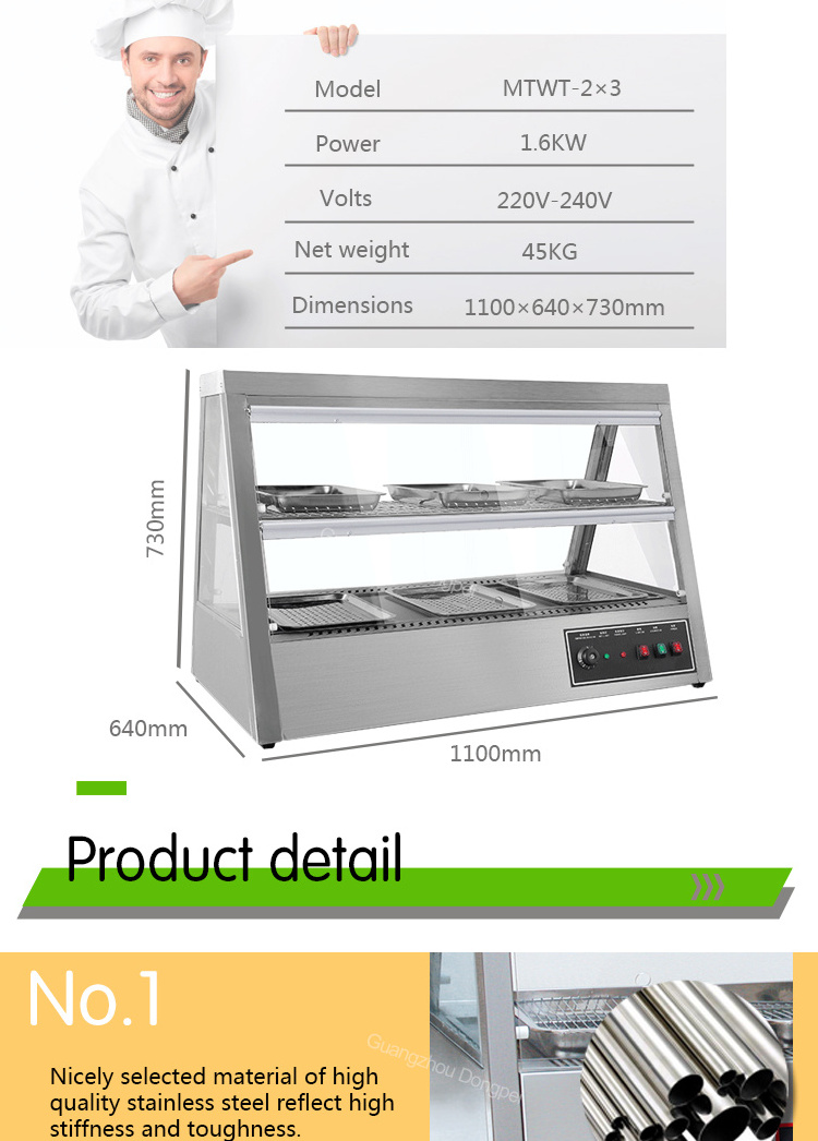 countertop hot food display case/glass food showcase/food warmer display counter