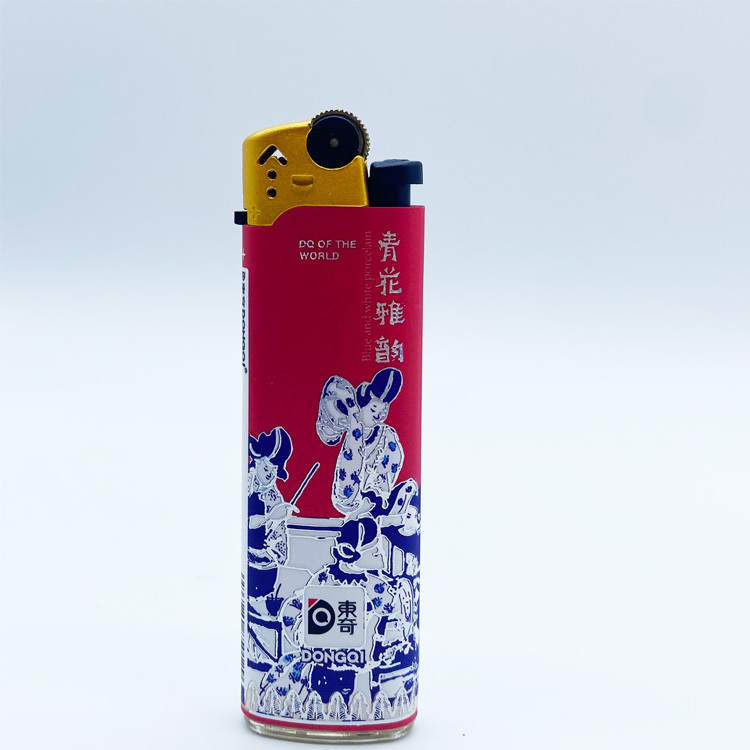 Customized UV Printing Flint Lighter Plastic Classic Refillable / Disposable Gas Lighter Gold Stamping Bronzing Lighter