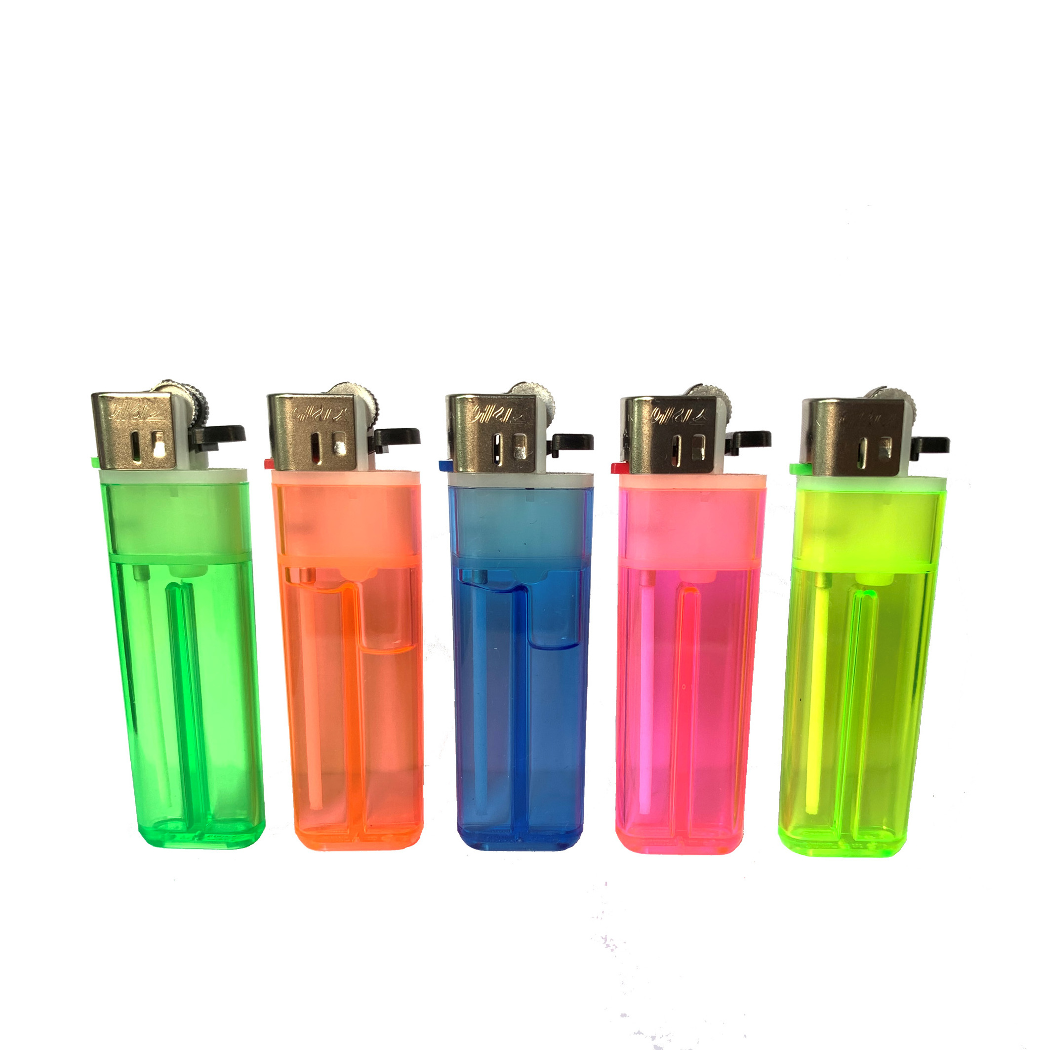 DongQi Wholesale OEM Plastic Flint Lighter 5 COLORS Transparent Disposable Gas Lighter With Logo