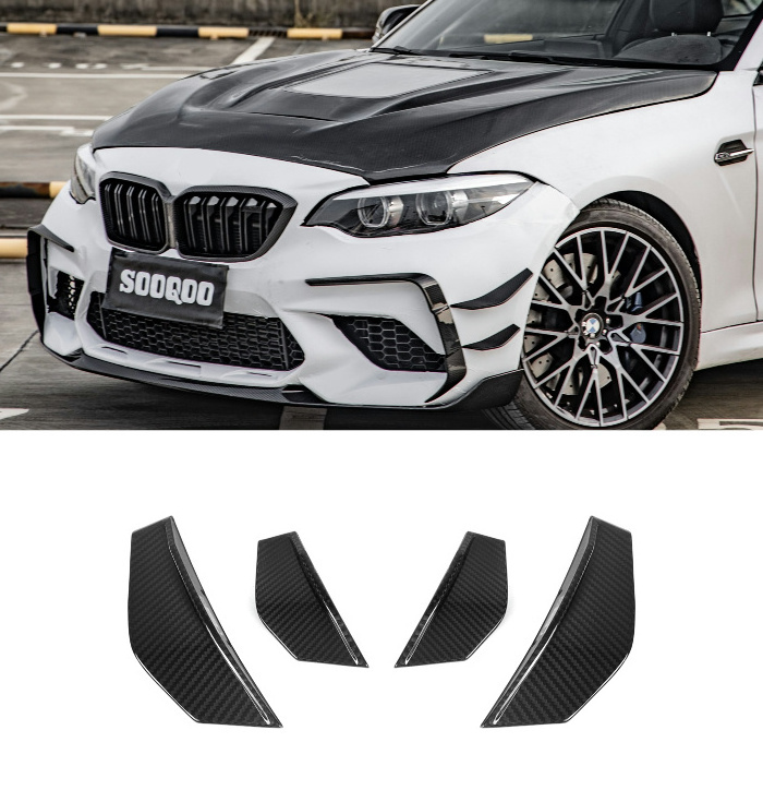 For BMW F87 M2 Side Canards SQ Style Dry Carbon Fiber Front Bumper Lip Trim For BMW M2 M2C F87 2017-2022