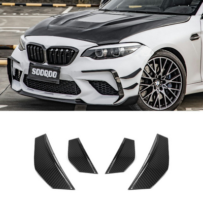 For BMW F87 M2 Side Canards SQ Style Dry Carbon Fiber Front Bumper Lip Trim For BMW M2 M2C F87 2017-2022