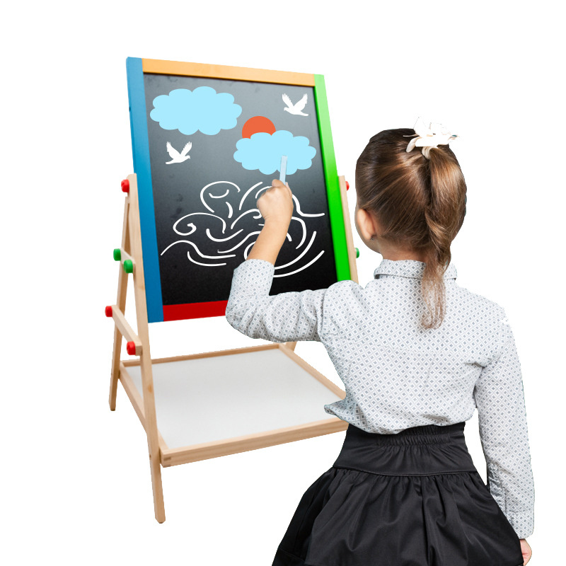 Children's wooden double-sided magnetic adjustable drawing board colored wooden paint board for kids