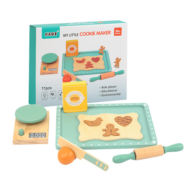 Parent Child Interaction Role Play Pretend Play Cooking Toy Simulation Baked Biscuit Wooden Biscuit Cooking Maker Set