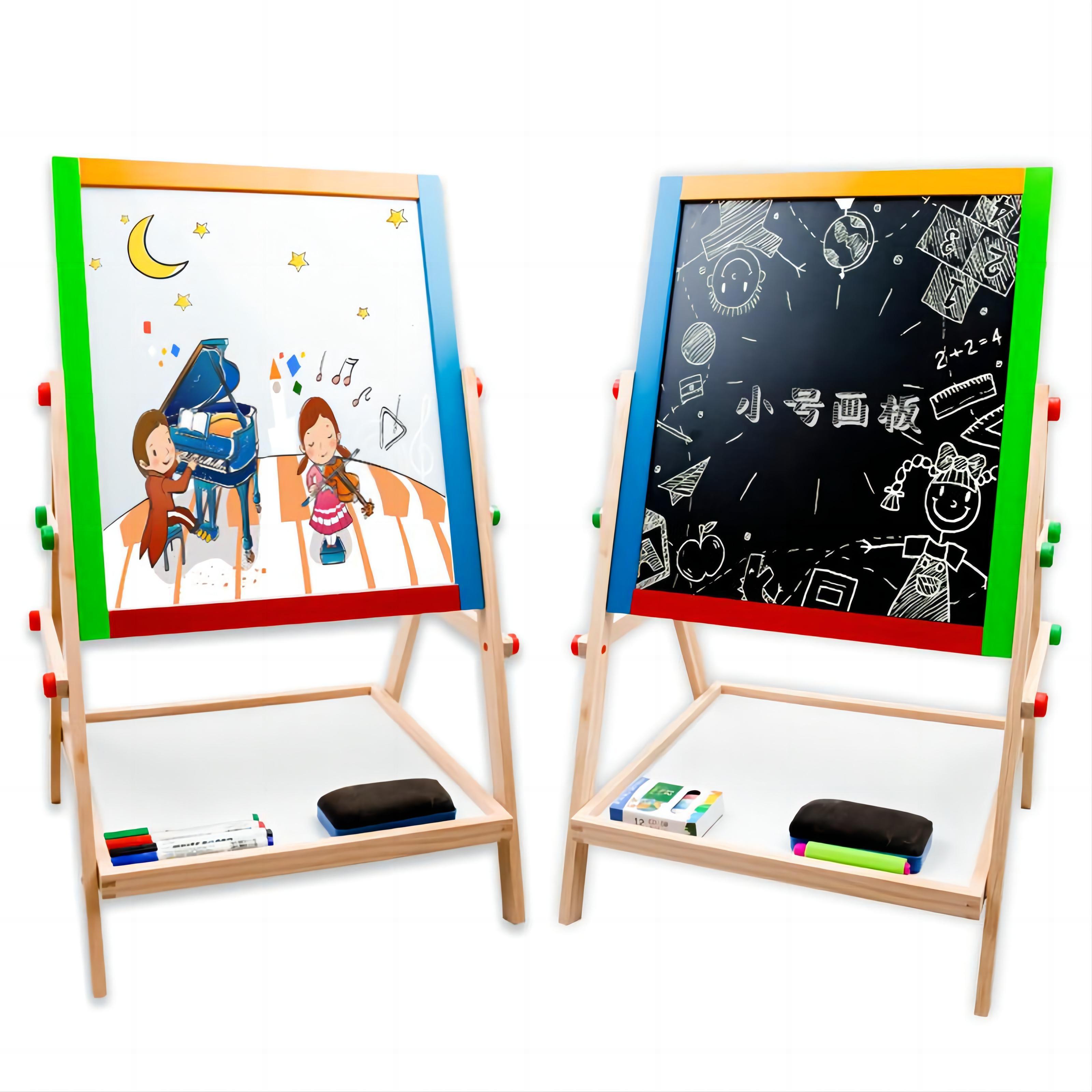 Children's wooden double-sided magnetic adjustable drawing board colored wooden paint board for kids