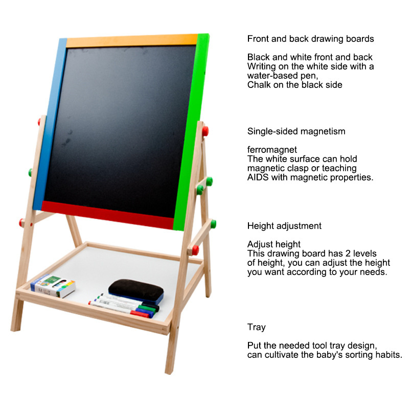 Children's wooden double-sided magnetic adjustable drawing board colored wooden paint board for kids