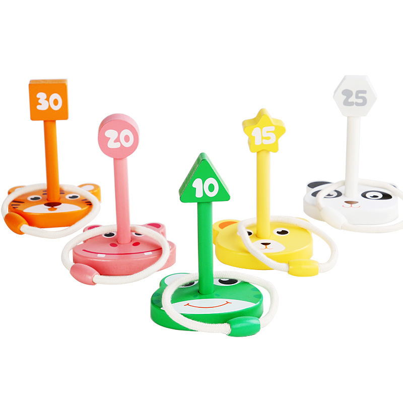 Parent-Child Interactive Wooden Circle Throwing Game Cartoon Animal Indoor Sports Ring Toss Toy